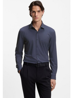 Hugo Ανδρικό Πουκάμισο Βαμβακερό Μακρυμάνικο Slim Fit Navy Μπλε 50554763-413