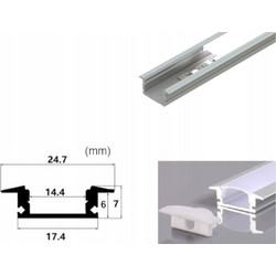 Προφίλ αλουμινίου για ταινίες LED χωνευτό 2000x17.4x7mm με γαλακτερό καπάκι ALUSET-GR-2m-As-01