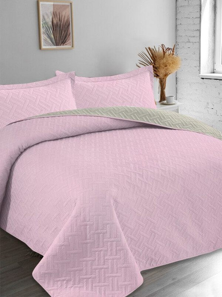 Κουβερλί Σετ Διπλό Tetris Διπλής Όψεως Microfiber Γαρύφαλλο 220x240 - Λιλά, Μπεζ