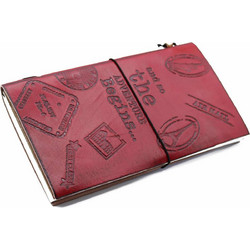 Handmade Leather Journal- The Adventure Begins - Red - (80 pages)
