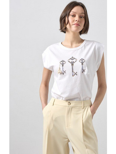 T-shirt με στάμπα κλειδιά Passager 41077 Λευκό