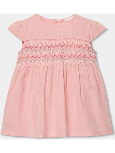 Boboli Φόρεμα Embroidered Flower Linen Dress 703088-3953 Σομόν Κορίτσι