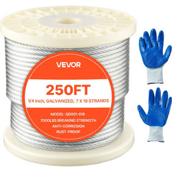VEVOR Συρματόσχοινο Καρμπονιού Χάλυβα 6.35 mm, 76.2 m, Γαλβανισμένο με Αντοχή 31.1 kN, 7x19 Συναρμολόγηση DXGSSDXQT14I95RCZ002V0