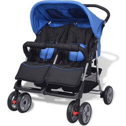 vidaXL Twin Καρότσι για Δίδυμα Blue Black 10109