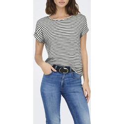 ONLY ONLMOSTER STRIPE S/S O-NECK TOP JRS NOOS 15206243-Cloud DancerBLACK Mixed