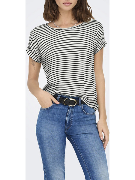 ONLY ONLMOSTER STRIPE S/S O-NECK TOP JRS NOOS 15206243-Cloud DancerBLACK Mixed