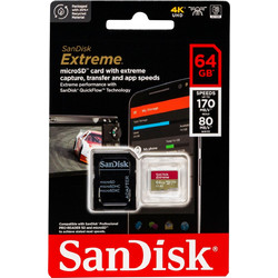 Sandisk Extreme microSDXC 64GB Class 10 U3 V30 UHS-I A2 170MB/s + Adapter