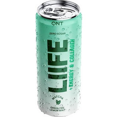 QNT Liife Energy & Collagen Ανθρακούχο Ρόφημα Χωρίς Ζάχαρη με Μάτσα & Γεύση Green Tea & Lemon Mint, 250ml