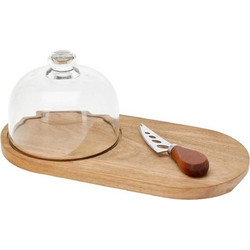Σετ Σερβιρίσματος Excellent Houseware με γυάλινο καπάκι, μαχαίρι και δίσκο, από ξύλο ακακίας - 3 τεμάχια 278001200