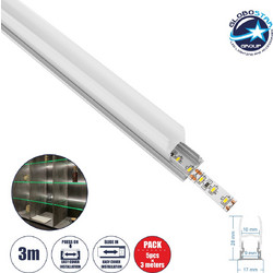 GloboStar(R) GLASSBOARD-PROFILE 70812-3M Προφίλ Αλουμινίου - Βάση & Ψύκτρα Ταινίας LED με Λευκό Γαλακτερό Κάλυμμα - Χρήση για Μοριακό Φωτισμό Γυαλιού Πάχους 10mm - Πατητό Κάλυμμα - Ασημί - 3 Μέτρα - Π