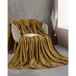 Κουβέρτα 220x240 Υπέρδιπλη 260gsm Flannel Fleece Rythmos Harmonie- Χρυσό
