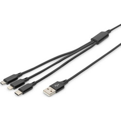 Digitus Regular USB to Lightning / Type-C / micro USB Cable Μαύρο 1m (AK-300160-010-S)