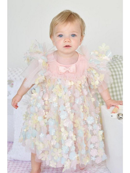 Φόρεμα μπεμπέ τούλι κορίτσι Angel's Face-Marlowe 3D Multi Flower Tulle Baby Dress-Blush Multi