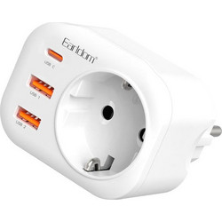 Earldom SC18 - Universal travel adapter - Φορτιστής, 2xUSB, 1xType-C (White)