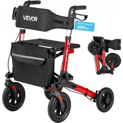 VEVOR Rollator Walker με κάθισμα για ηλικιωμένους, Ultra Compact 3-fold Rolling Walker, ελαφρύ αλουμίνιο Mobility Walking Aid με συμπαγείς τροχούς PU, Ρυθμιζόμενη λαβή, θήκη για φλιτζάνια και μπαστούν