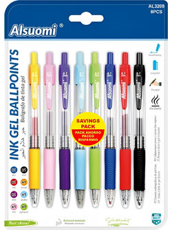 Σετ Στυλό Gel 8 Τεμαχίων Πολύχρωμα 0.7mm Alsuomi AL3208