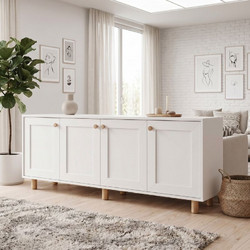 Μπουφές Bohemian Megapap χρώμα λευκό - φυσικό οξιάς 180x40x75εκ
