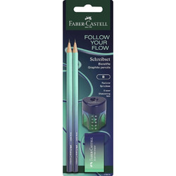 FABER-CASTELL ΣΕΤ 2 ΤΡΙΓΩΝΙΚΑ ΜΟΛΥΒΙΑ ΓΟΜΑ ΚΑΙ ΞΥΣΤΡΑ AUTO FLOW BUZZING ΠΡΑΣΙΝΟ-ΜΠΛΕ (129118406)