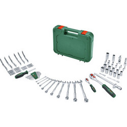 Bosch Powertools Advanced Werkzeugkoffer, 132-teilig (grun, mit 2 Umschaltknarren 1/4" und 1/2")