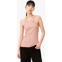 Lacoste γυναικεία μπλούζα αμάνικη ribbed με κεντημένο λογότυπο Slim Fit - TF5388 Σομόν