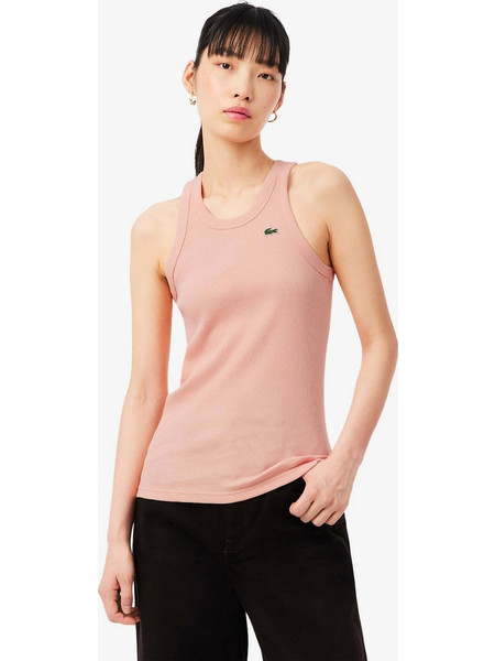 Lacoste γυναικεία μπλούζα αμάνικη ribbed με κεντημένο λογότυπο Slim Fit - TF5388 Σομόν