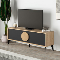 Έπιπλο τηλεόρασης χρώμα sapphire oak - silky black 140x35,6x51εκ