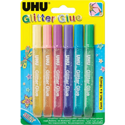 UHU ΧΡΥΣΟΚΟΛΛΑ 6 ΧΡΩΜΑΤΑ x 10ml GLITTER SHINY