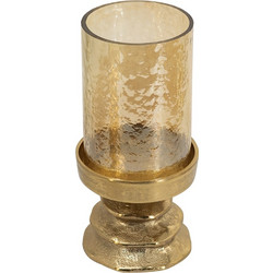 Artekko Amber Γυάλινο Κηροπήγιο σε Χρυσή Μεταλλική Βάση (12.8x12.8x22.8)cm