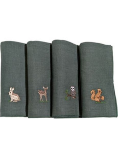 Πετσέτες Φαγητού Λινές Holly Green 4 Σχέδια Forest 40x40 cm (Σετ 4 Τεμαχίων)