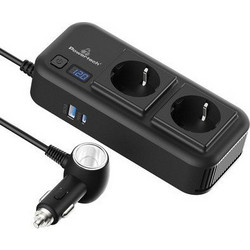 POWERTECH inverter αυτοκινήτου PTL-029, 200W, 12V/24V DC σε 2x 110V/220V AC, με 2x USB-C/2x USB
