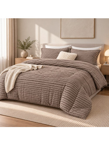 1 + 1 Δώρο Υπέρδιπλο Σετ Πάπλωμα 3τμχ Ruffles 220X240cm Μόκα (220X240cm) QLS-D-BR