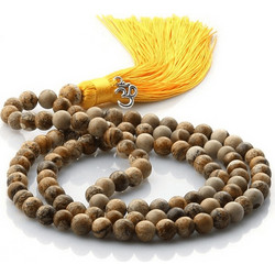 Japa Mala Ίασπι (Picture Jasper) με Κόμπους & σύμβολο Ohm - 108 χάντρες των: 0,8 mm
