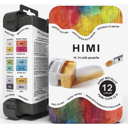 HIMI Twin Jelly Cup Gouache Σετ 12 Τέμπερες - Shiny Metallic Χρώματα Black Case | TST223