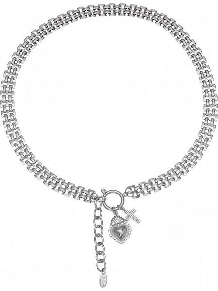 Ασημί Ατσάλινο Κολιέ Choker 316L Καρδιά Σταυρός (N5056)