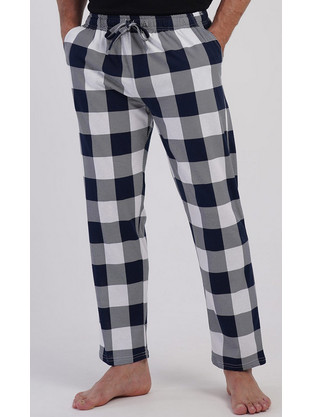 Vienetta Man Ανδρικό βαμβακερό παντελόνι καρό Plus Size (1XL-4XL)-605054 Μπλε