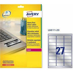 Αυτοκόλλητες Ετικέτες Avery Zweckform 63,5 x 29,6 mm Ασημί