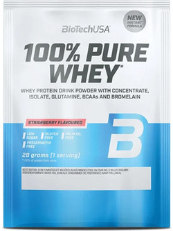 Biotech USA 100% Pure Whey Strawberry Πρωτεΐνη Ορού Γάλακτος Γράμμωσης Χωρίς Γλουτένη 28gr