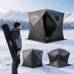 Σκηνή Ψαρέματος στον Πάγο VEVOR Pop Up 3-4 Ατόμων 2,28x2,28x1,95 m Φορητή Στέγη, για Χειμερινό Ψάρεμα, Εμβαδόν 5,39 m Κουβέρτα από Ύφασμα Oxford 300D, Παγάκι με Άγκυρες, Σχοινιά, Τσάντα Μεταφοράς, Μαύ
