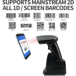 GTCODESTAR barcode scanner X-1901B με βάση, 1D & 2D, ενσύρματο & ασύρματο, Bluetooth, 2000mAh, μαύρο