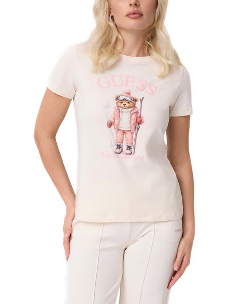 GUESS WOMEN T-SHIRT FABRIZIA REGULAR CREW NECK SKIING BEAR