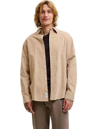 Jack & Jones Ανδρικό Πουκάμισο Βαμβακερό Μακρυμάνικο Κανονική Γραμμή Overshirt Καφέ 12298525