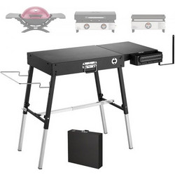 VEVOR Folding Grill Table 87x45 cm Camping Griddle Stand Fit 43 & 56 cm, for Picnic BBQ Tailgating, Carbon Steel, Adjustable Height, 158 kg, Outdoor Cart with Magnetic Tool Rack and Tissue Holder