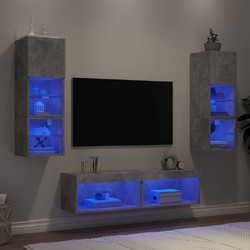 vidaXL Έπιπλα Τοίχου Τηλεόρασης 6 τεμ LED από Επεξ. Ξύλο - γκρι-σκυροδέματος