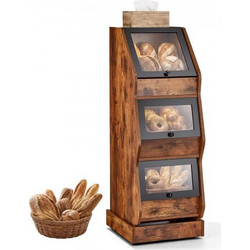 VEVOR Bread Box for Kitchen Bamboo Wood Storage Container Brown, for Homemade Bread, and Pantry, Triple Layer Farmhouse Breadbox Bin, with Acrylic Door Panel and Air Vents