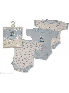 Nursery Time Σετ Φορμάκια Εσώρουχα Κοντομάνικα για Αγόρι Λευκό Μπλε BW-301