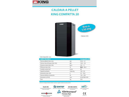 King Compatte 20 21kW Ατομικός Λέβητας Pellet με Καυστήρα 18056kcal/h