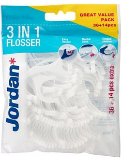 Jordan 3 in 1 Flossers White Οδοντικό Νήμα με Λαβή 50τμχ
