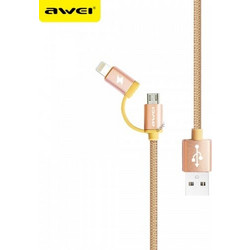 2 in 1 Awei Braided USB to Lightning & micro USB Cable Gold 0.2m (CL-930C)