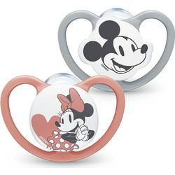 Nuk Space Mickey & Minnie Ανατομικές Ορθοδοντικές Πιπίλες Σιλικόνης 0-6m 2τμχ