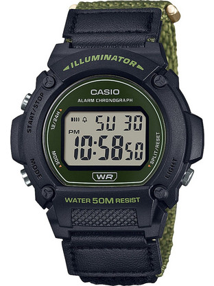 Casio Standard Ψηφιακό Ανδρικό Ρολόι Χρονογράφος με Λαδί Υφασμάτινο Λουράκι W-219HB-3AVEF